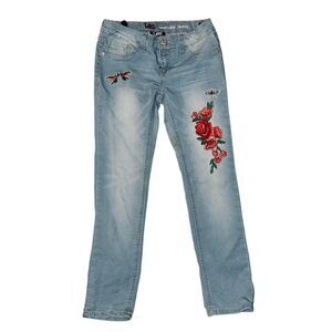 Lee Jeans Convertible Skinny Stretch Adjustable Embroidered Flowers Girls SZ 8